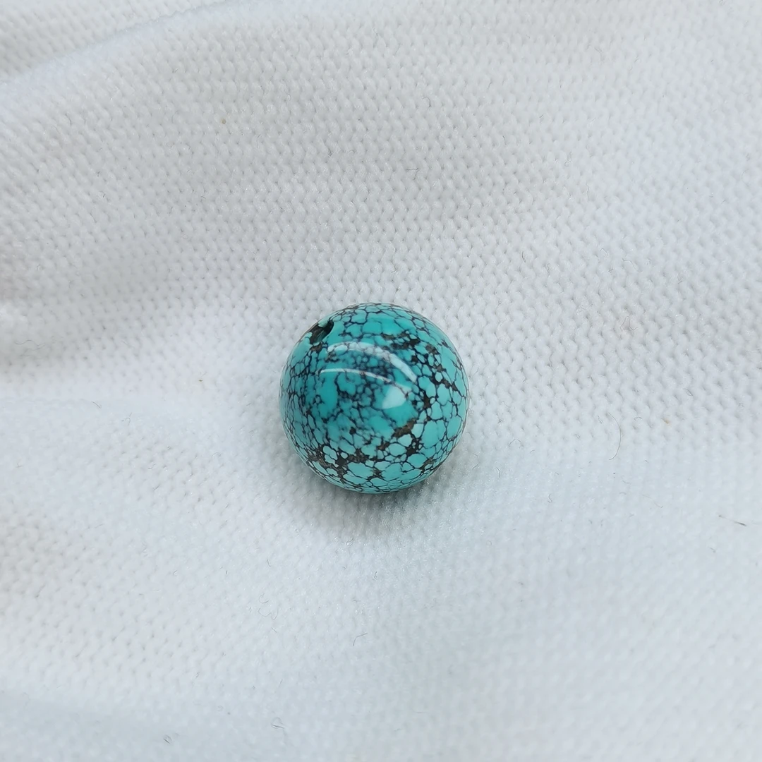 原矿高瓷绿松石精美网花圆珠 直径13MM 克重3.1g