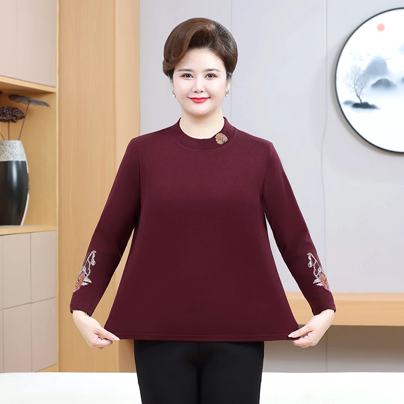 80斤-245斤大码秋冬有弹力宽松长袖妈妈装显瘦减龄小衫