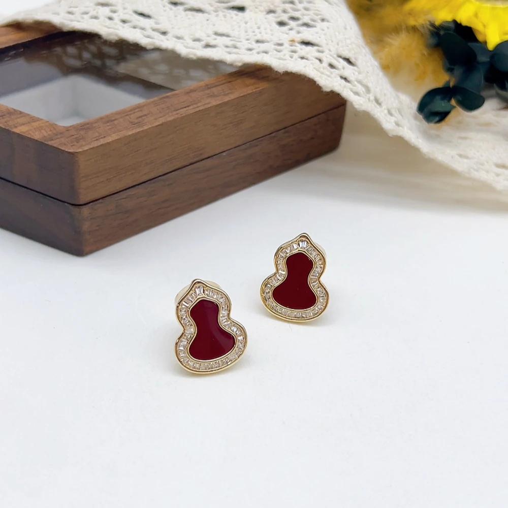 铜合金仿水晶耳饰 耳夹 02905 好啊商店 红色葫芦耳夹