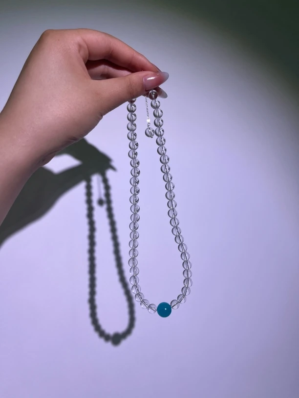 天然白水晶8毫米项链顶珠绿色多样性发其一