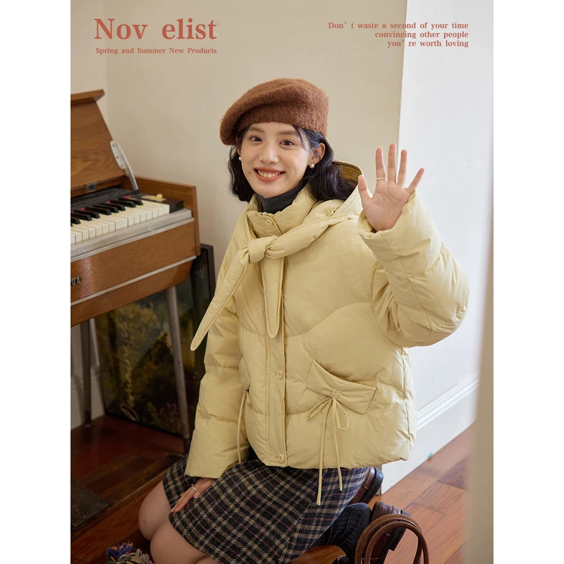 什一 可拆卸系带连帽短款羽绒服小个子面包服外套