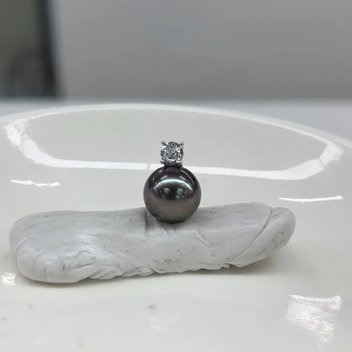 银S925镶嵌吊坠(不含链)海水珍珠9-10m