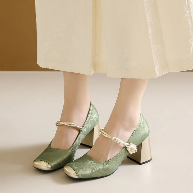 法式复古配旗袍鞋2025新款粗跟拼色玛丽珍高跟鞋新中式国风单鞋女
