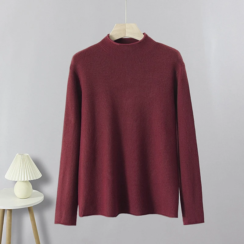 【加厚加密】立领气质针织内搭打底衫女时尚百搭卷边半高领毛衣女