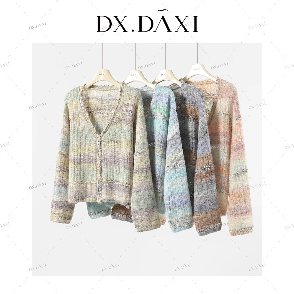 DX.DAXI【微风情书】针织V领圆领薄款休闲风毛针织衫上衣女