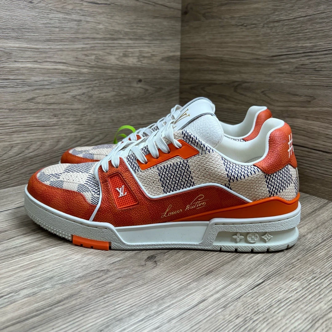 99新 LouisVuitton/路易威登 Trainer 白橙棋盘格板鞋 41码
