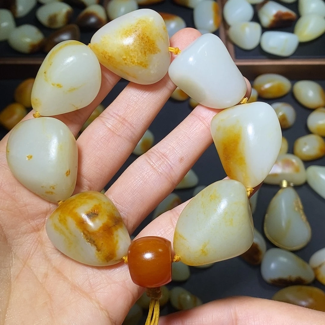 和田玉银S925镀金镶嵌手链