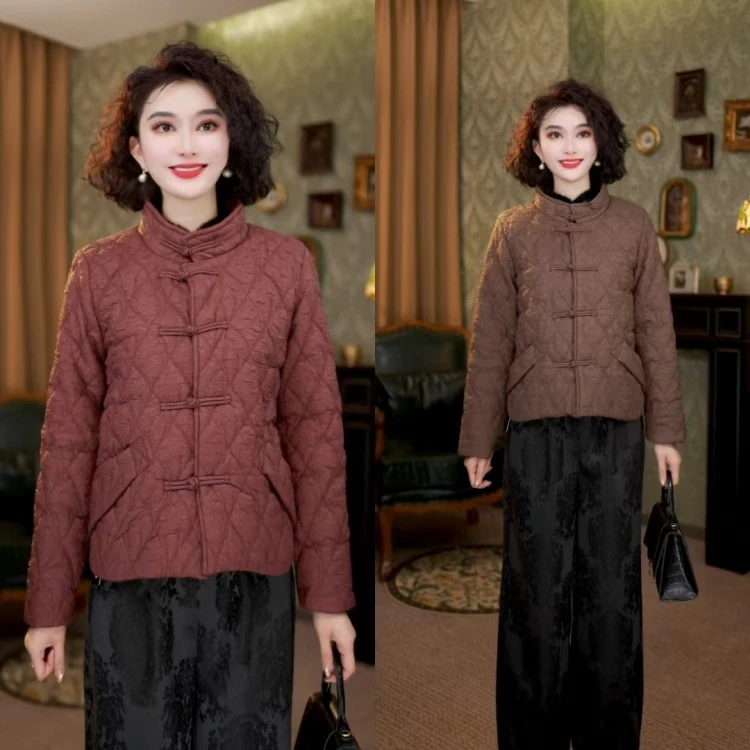 新中式国风2025新款复古盘扣菱形纹保暖棉服百搭上衣LY-G9136