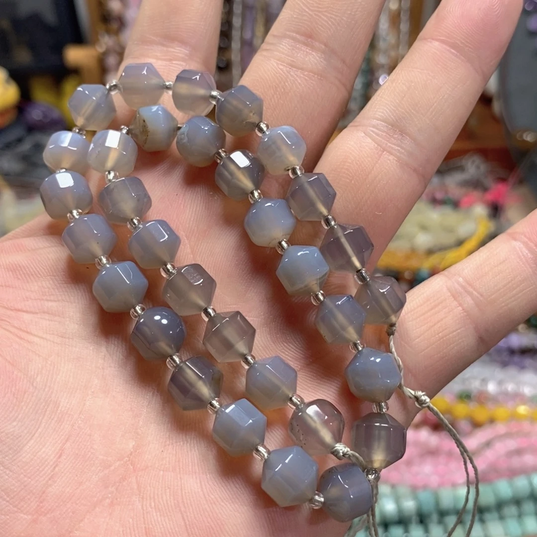 玛瑙/玉髓未镶嵌珠宝半成品天然灰玛瑙路路通一条卡10mm