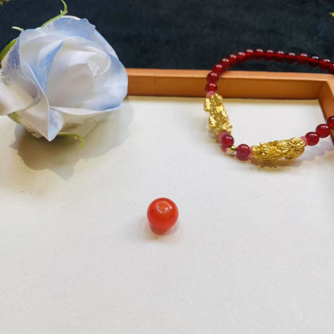 Q88甄品严选足金24K黄金金珠红玛瑙貔貅手串J135