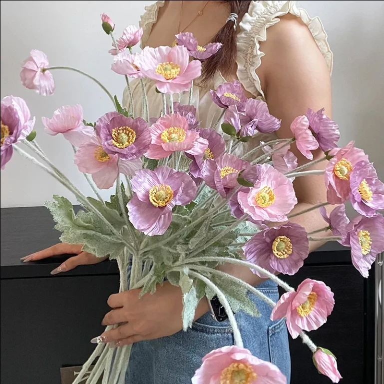 虞美人仿真花罂粟花花束客厅摆件干花装饰绢花假花家居摆设花艺