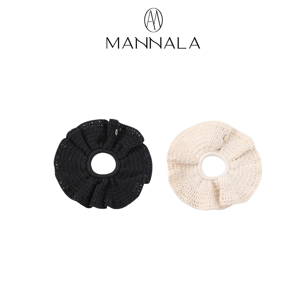 MANNALA丨优雅定制棉锦纱荷叶边褶皱贝壳扣镂空发圈 Q0142