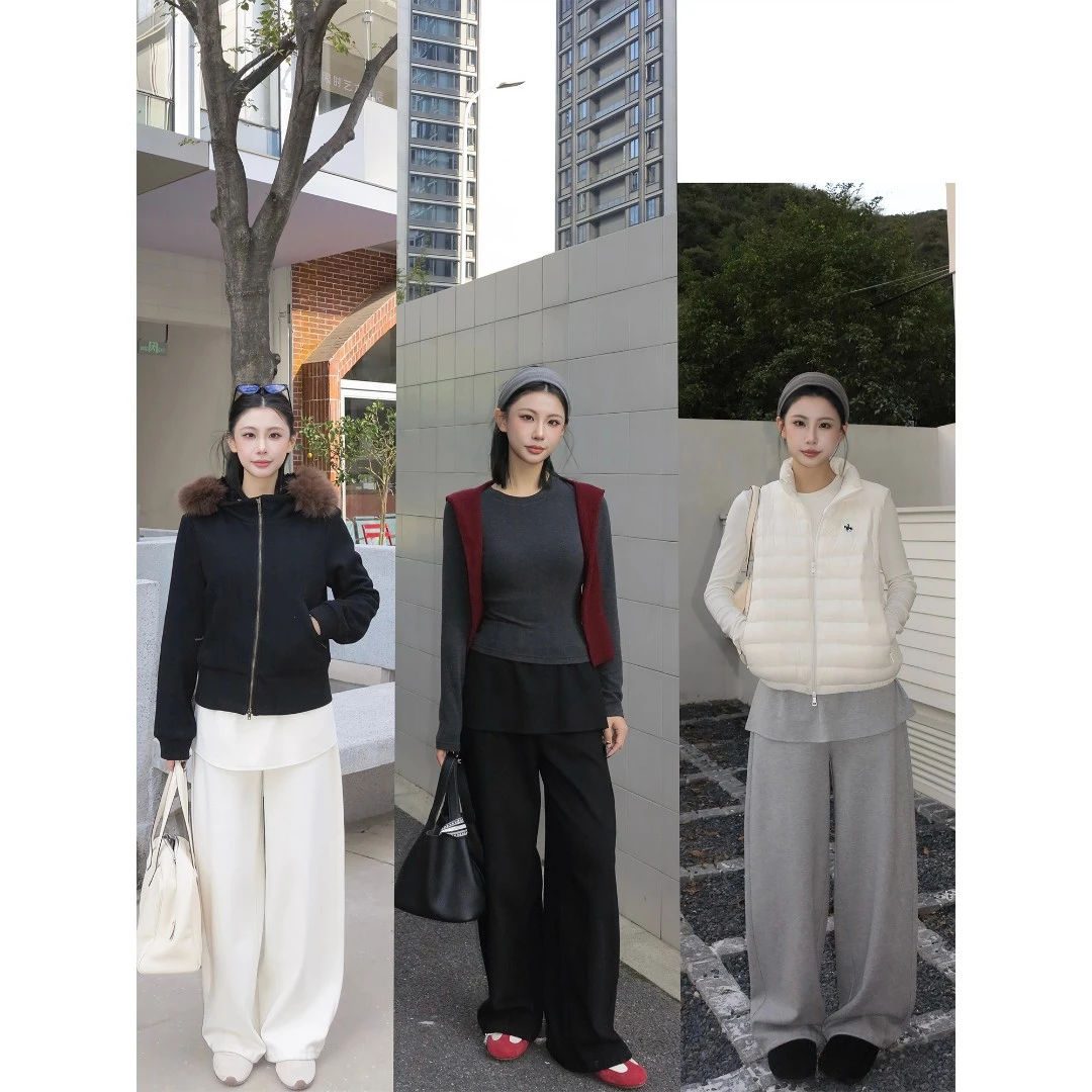 周淼ZHOUMIAO含棉混纺真两件屁帘加绒可束脚休闲裤女ZM25K11035X