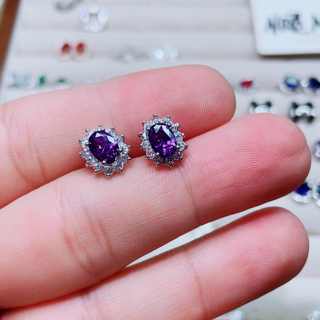 吊坠925银锆石紫色耳钉