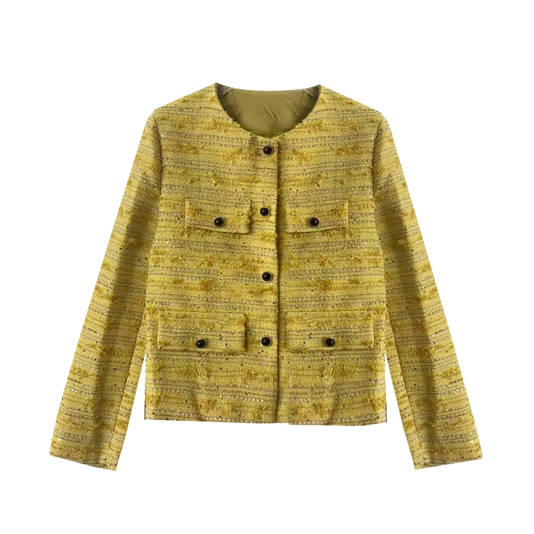 2025秋冬短外套气质小香风外套圆领粗花呢6687