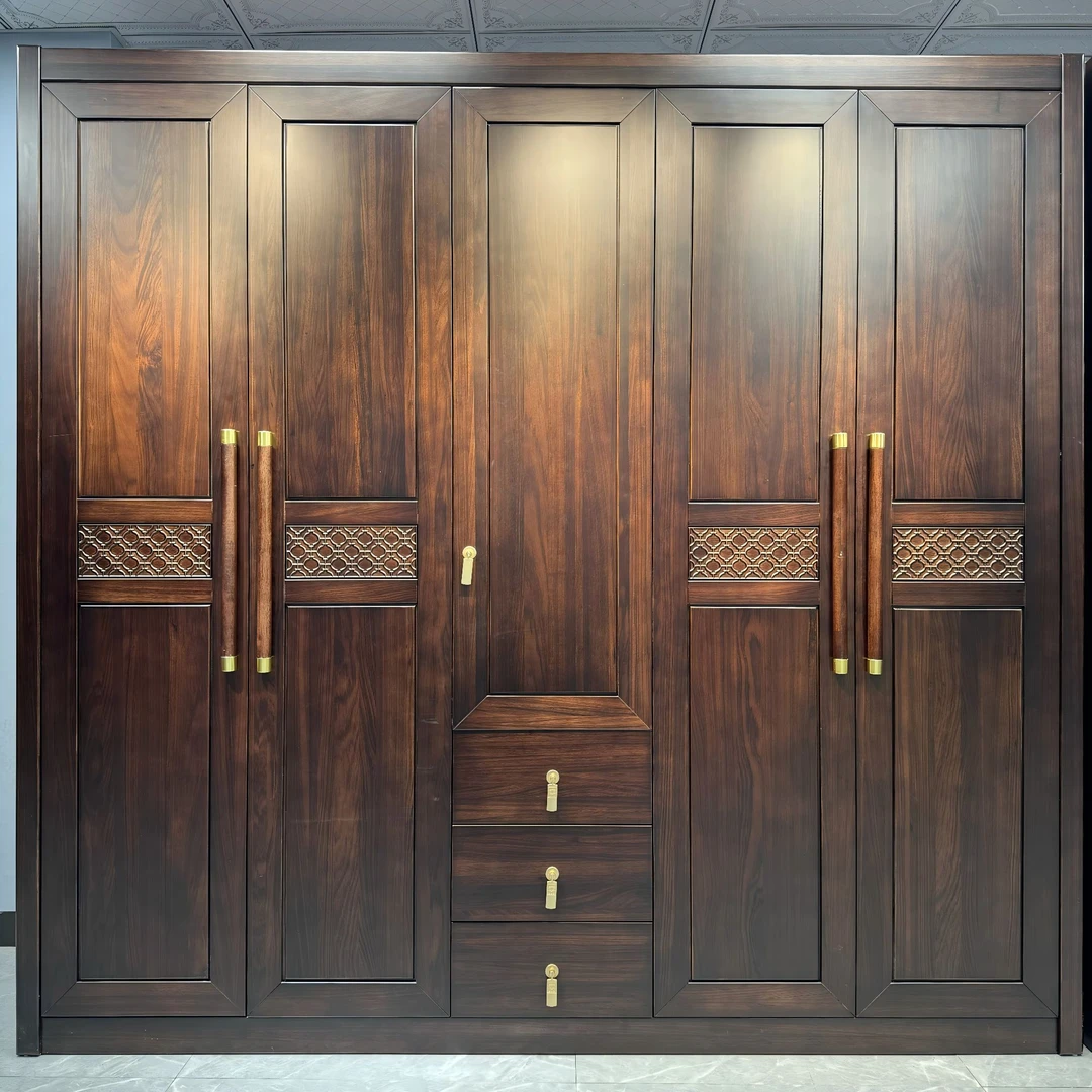 新中式乌金木全实心实木一门到顶客厅卧室客厅三四五开门主卧衣柜