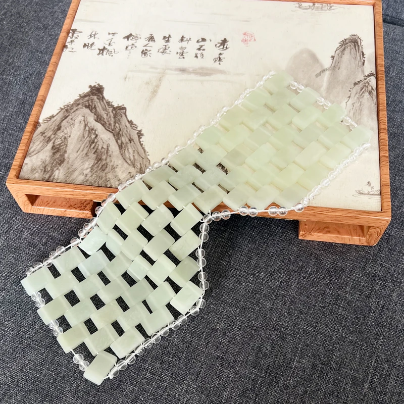 天然岫玉白冰眼帘眼罩手工编织