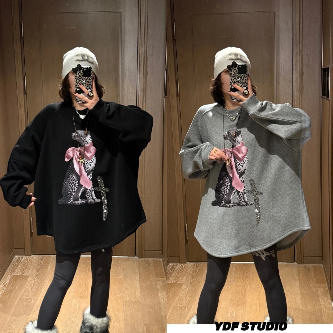 YDFSTUDIO小众【猎豹使者】欧货高品重工烫钻印花设计时尚百搭卫衣