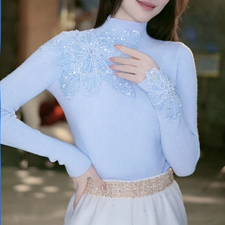 SEJI/瑟纪【又见花开】法式重工气质时尚百搭修身上衣