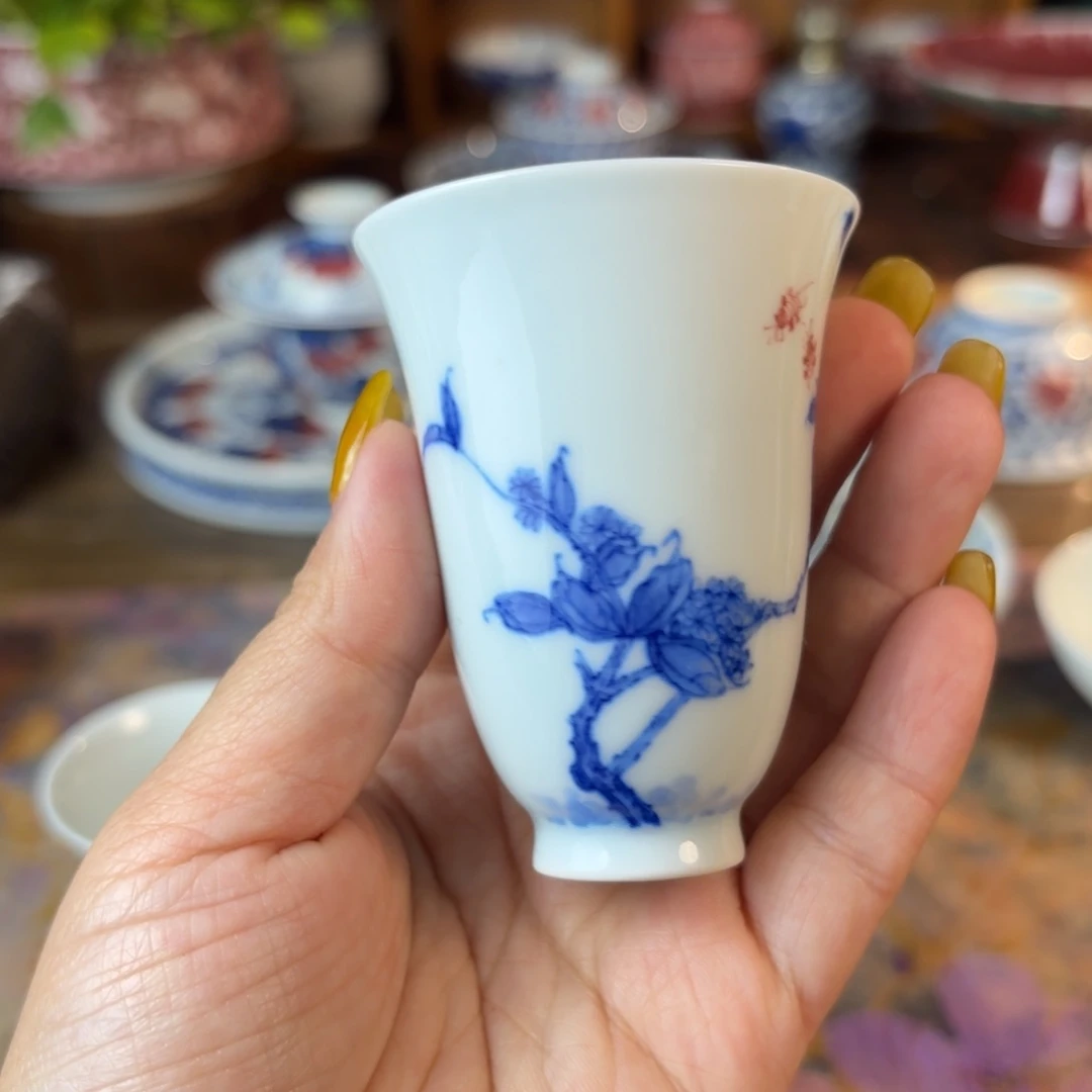瓷青花手绘闻香杯杯