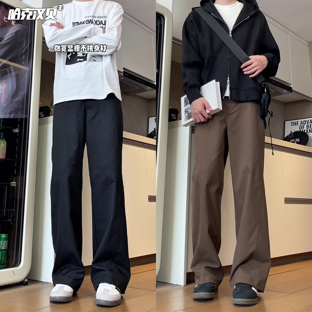 秋季直筒休闲裤男女美式复古斜切拼接弯刀裤高街百搭痞帅潮男裤子