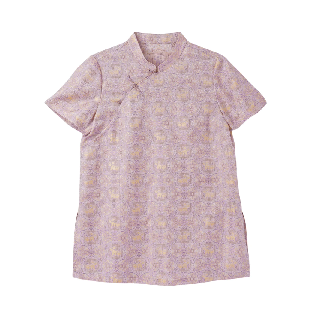 如意-YZ256739新中式蜀锦桑蚕丝中国风复古气质短袖上衣女夏季