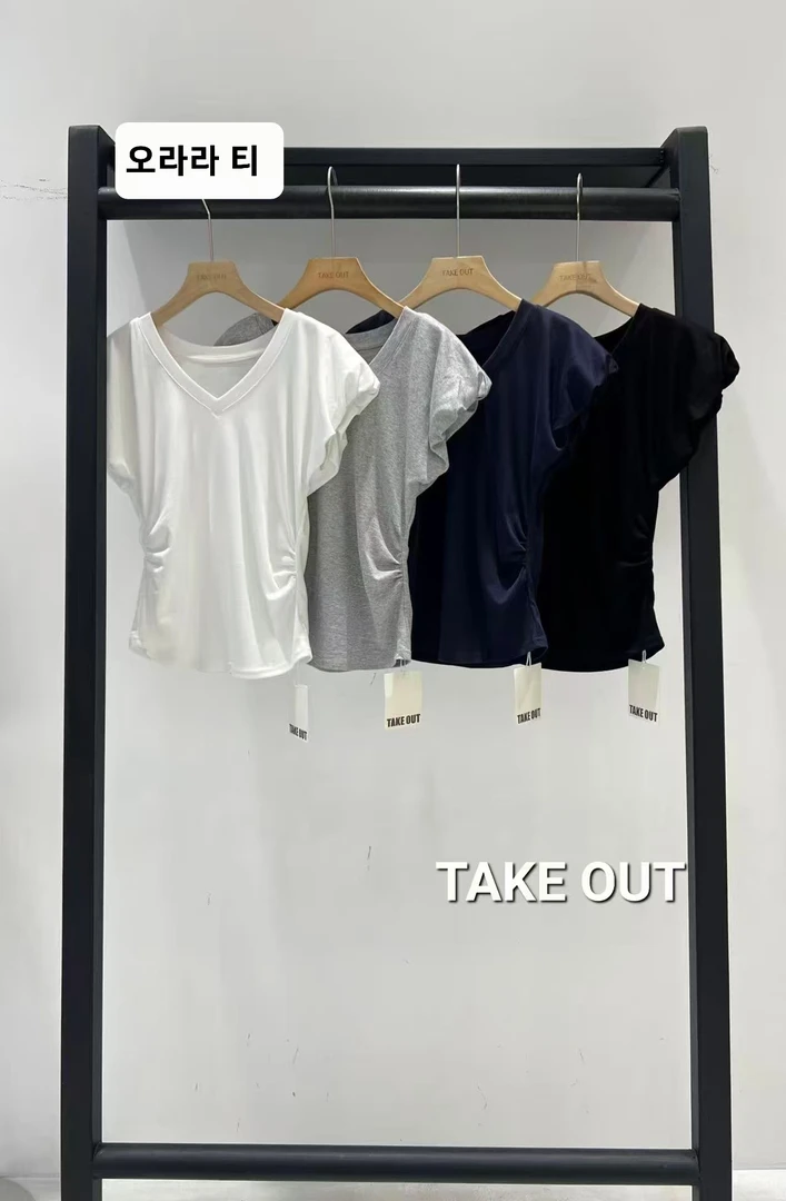 韩国欧巴家泡泡袖V领设计师款T恤620