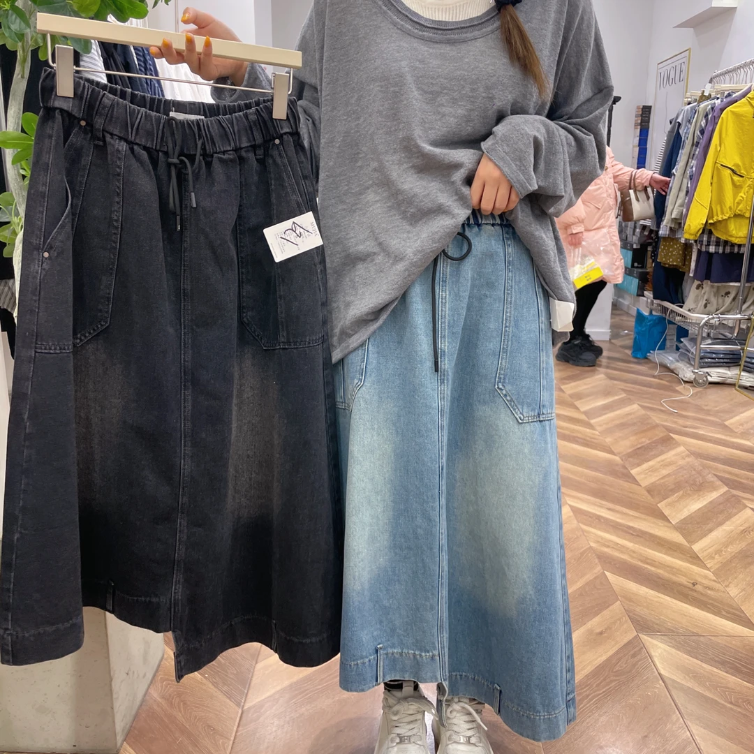 5615 不规则松紧腰牛仔裙