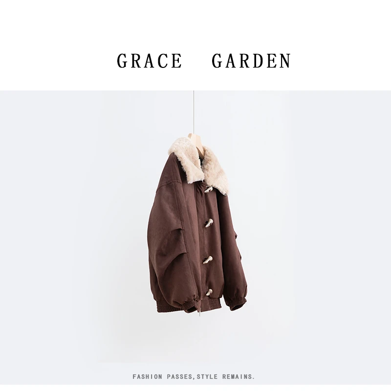 GRACE GARDEN【A68】马歇尔！复古美拉德牛角扣翻领外套MF4L1114
