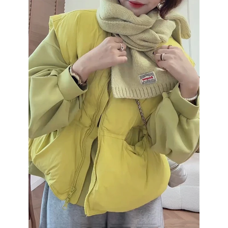 韩版圆领无袖棉服马甲女秋冬季新款小个子宽松时尚百搭背心短外套