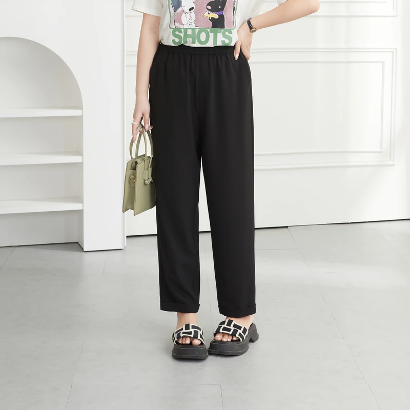 采多宝大码女装新款橡筋腰休闲显瘦九分裤 DXK0513