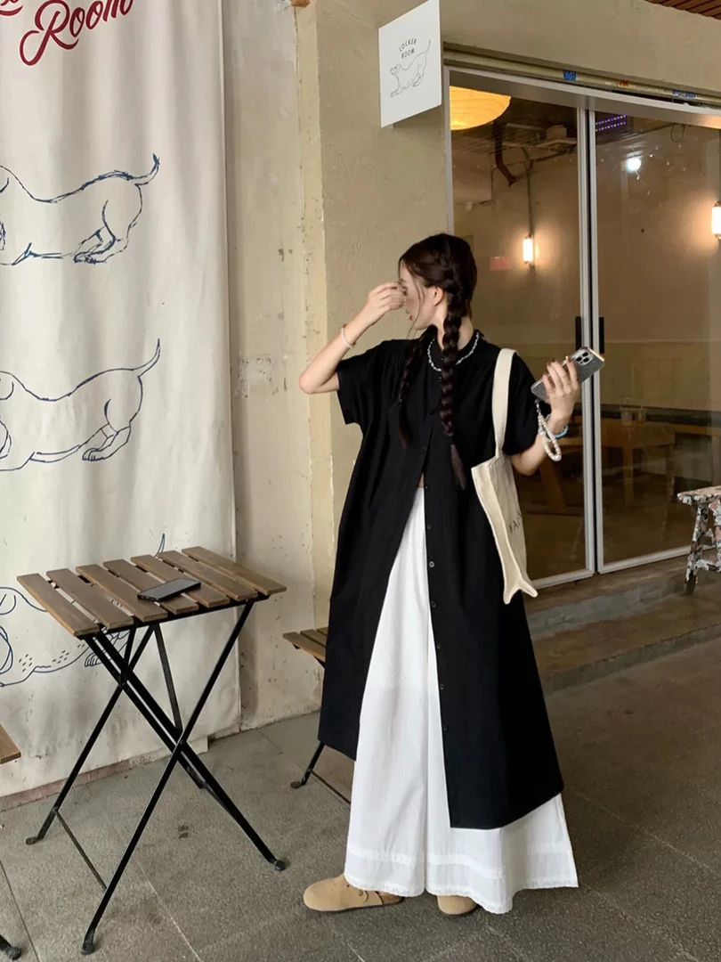「小吴家」高级感山本风时尚套装女新款长款衬衫蕾丝阔腿裙裤两件套