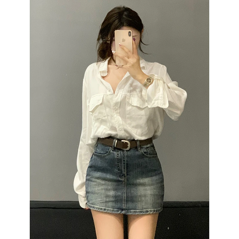 高腰复古A字牛仔短裙女2025秋季新款弹力显瘦百搭防走光辣妹半裙