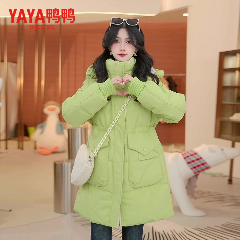 YAYA/鸭鸭羽绒服女中长款收腰鸭绒保暖外套连帽羽绒服YE3B632743W