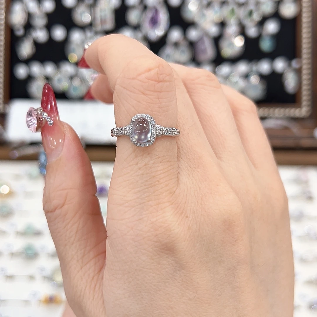 蛇纹石玉银S925镀金镶嵌戒指