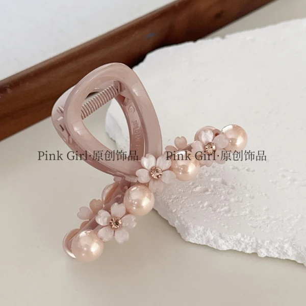 Pink Girl  F932新款优雅时尚粉色抓夹8cm甜美超仙后脑勺鲨鱼夹女