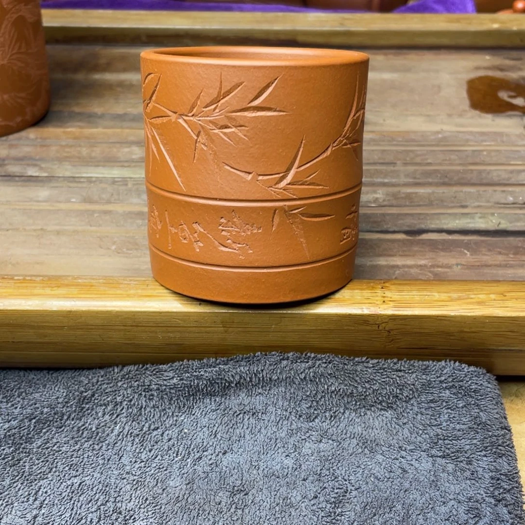 紫砂茶壶原矿赵庄朱泥手刻