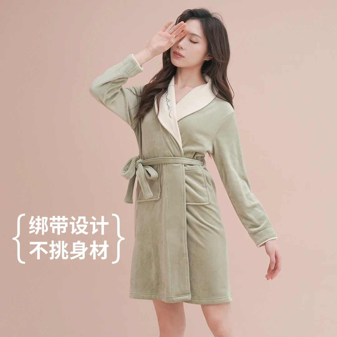 古今长款睡裙女家居服女柔软舒适冬季简约风宽松022+SS1WT8862