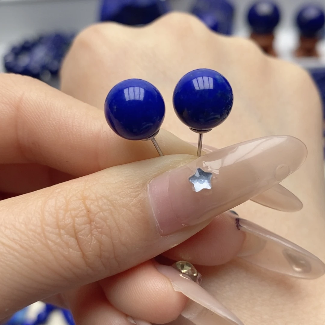 青金石未镶嵌耳饰10mm