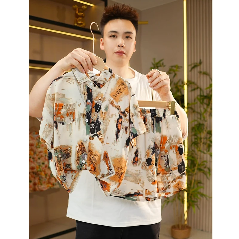 H2201亲子衬衫港风中大童两件套复古夏季韩版薄款短袖