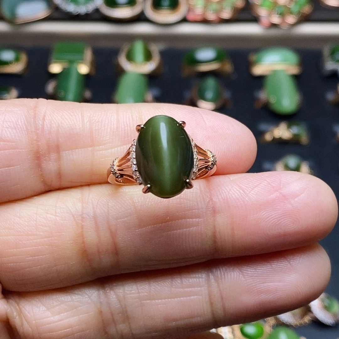 和田玉（碧玉）戒指银S925镶嵌