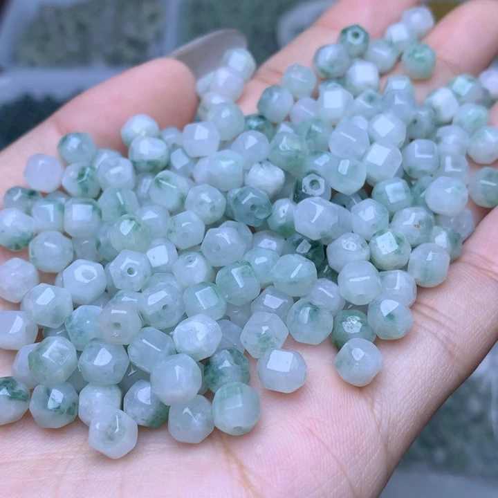 翡翠散珠卡6冰飘蓝六棱珠30个单圈
