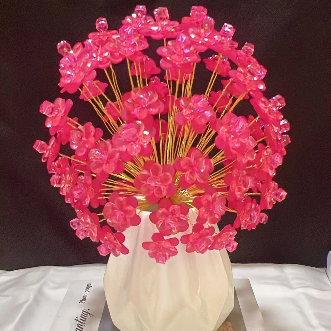 （80朵，送陶瓷花瓶）水晶芙蓉花材料包，手工DIY，家居摆件，送礼。