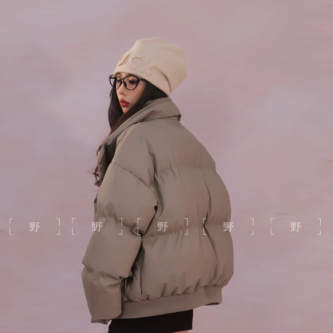 【小野家】pu皮棉衣女冬季美式潮牌痞帅棉袄立领宽松加厚外套棉服