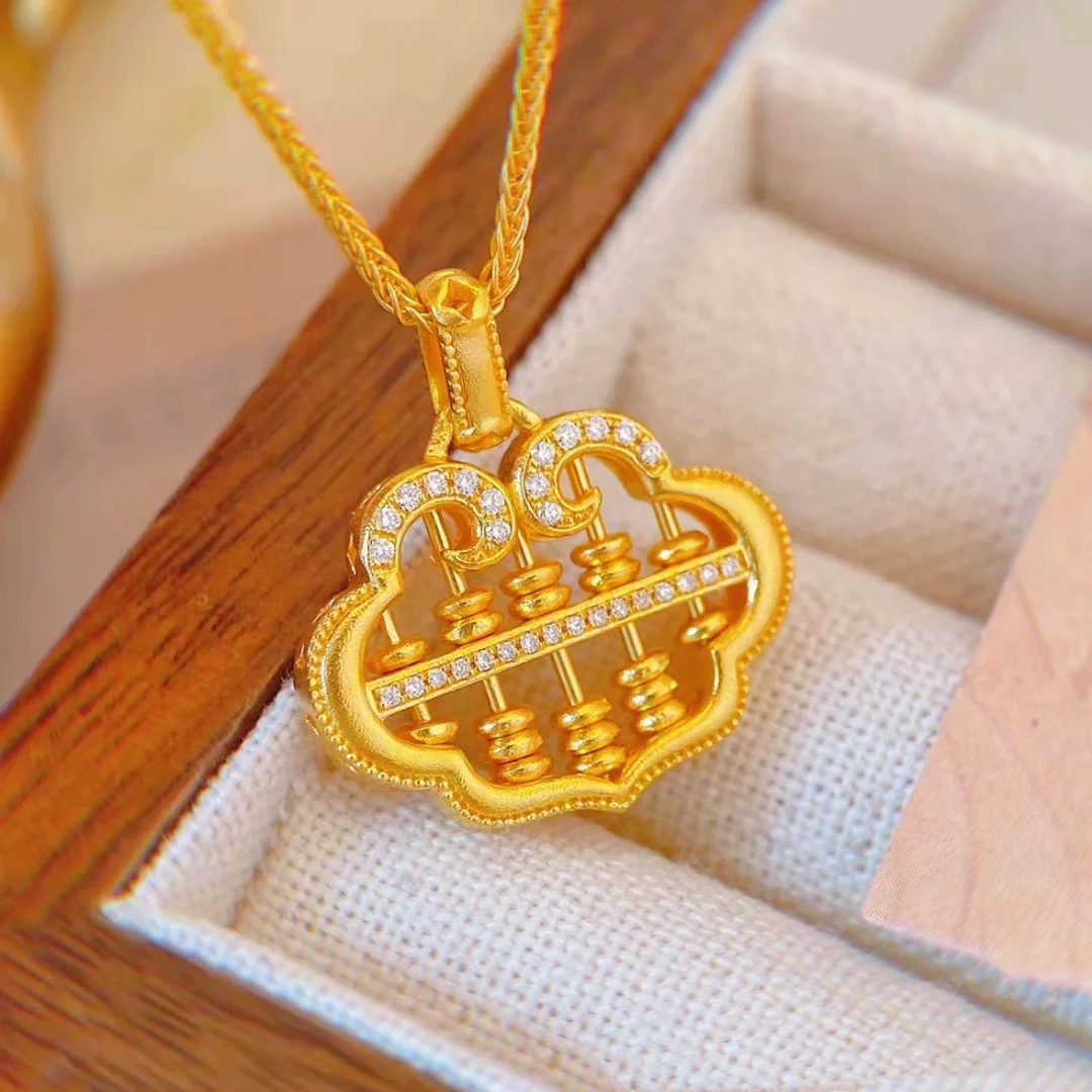 合金项链 合金祥云如意时尚算盘项链小众设计镀金镶嵌