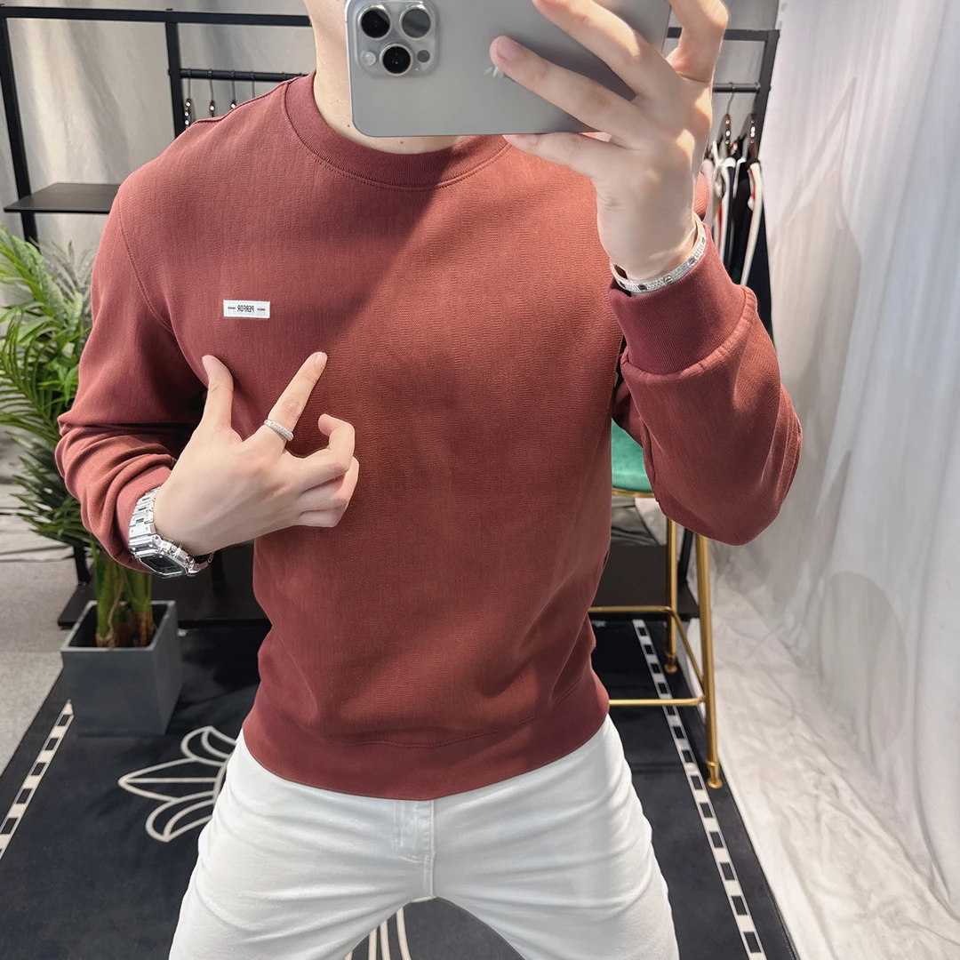 欧洲站2025春秋款简约卫衣男个性潮流百搭休闲上衣男款圆领长袖衫