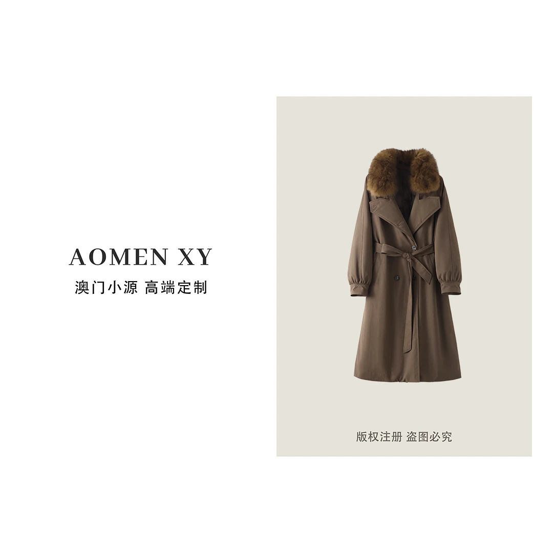 海宁新款皮草女外套狐狸毛领鹅绒服冬季外套皮草大衣25697