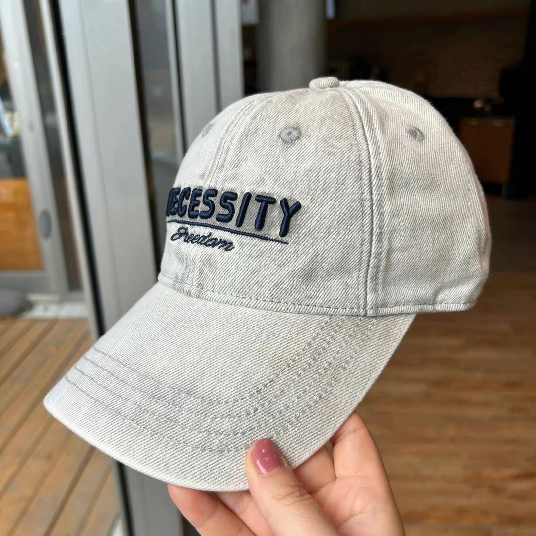 韩版字母刺绣水洗牛仔棒球帽女休闲百搭春夏季显脸小鸭舌帽子男