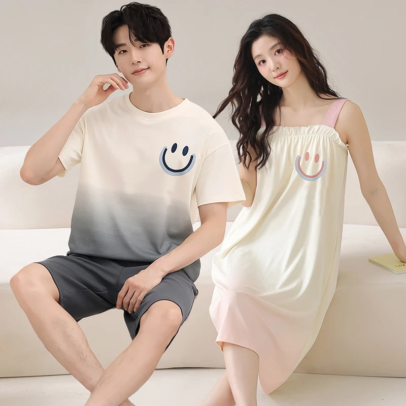 情侣睡衣夏季新款纯棉吊带睡裙甜美少女卡通可爱男款家居服套装