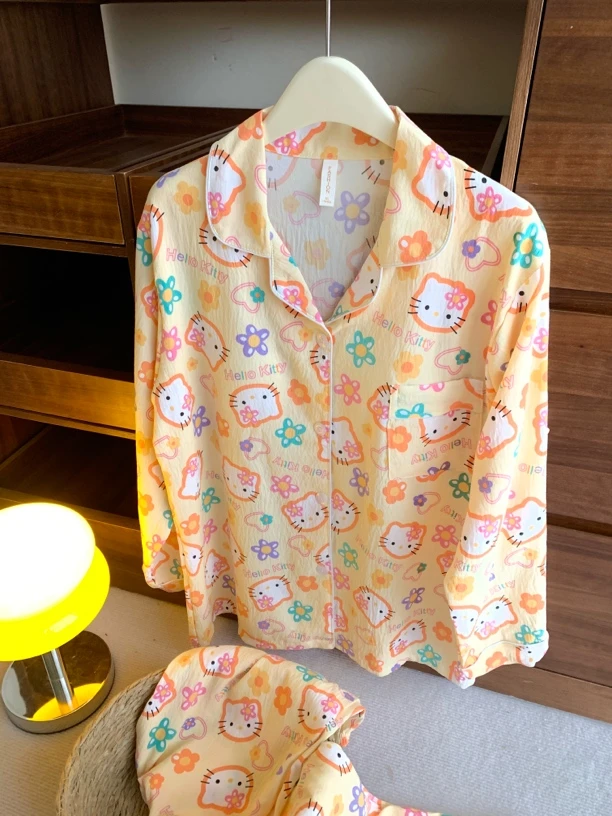 【花朵凯蒂猫】日系卡通hellokitty可爱印花睡衣女秋季长袖家居服